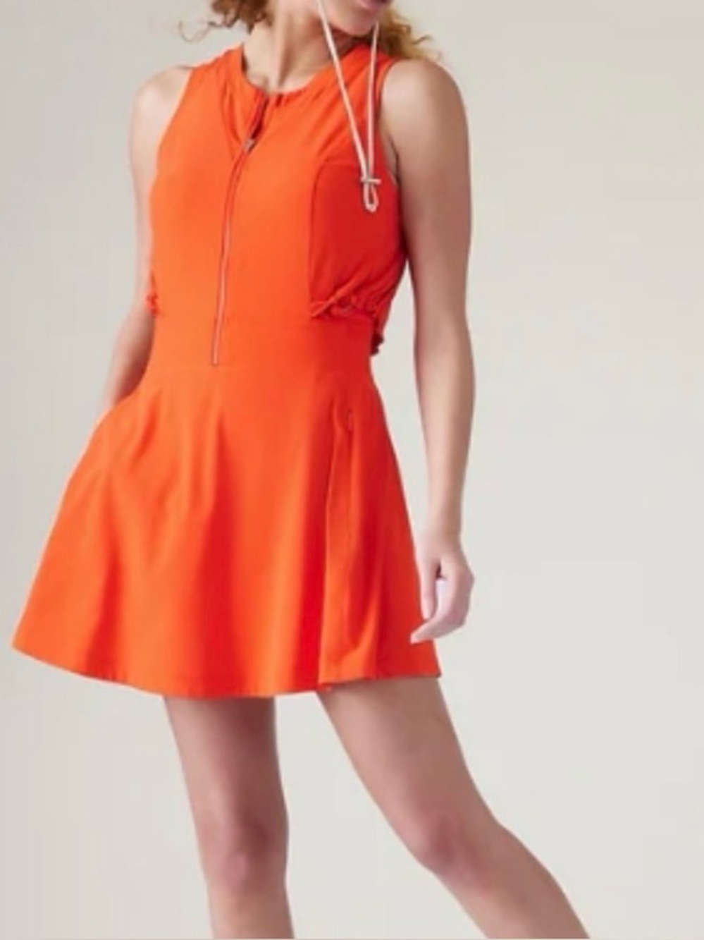 Athleta Venture Out Dress Orange Sleeveless Zip Athleisure Mini Dress S
